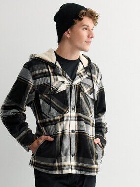 TRINITY COAST SHERPA-LINED BLACK PLAID HOODED POLAR FLEECE SHACKET SZ MED NWT